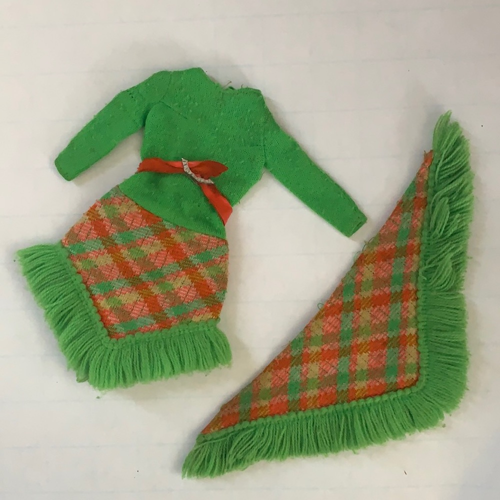 1970S Vintage Labeled Barbie  “ALL ABOUT PLAID” # 3433 Dress and Shawl